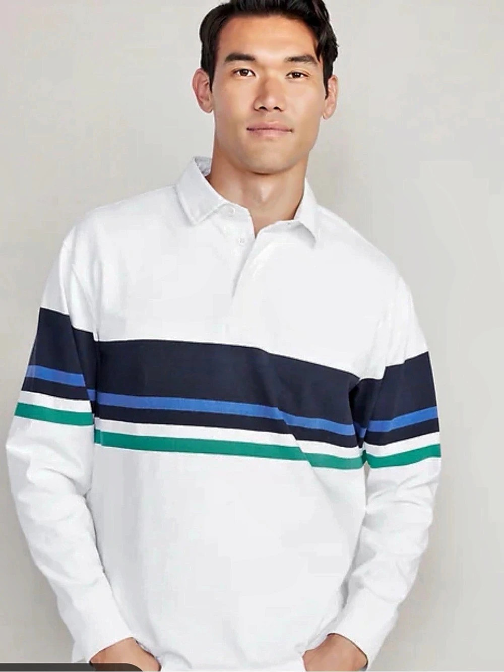 Old Navy Rugby Men's Color Block Polo White & Navy Large